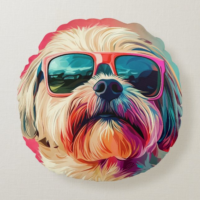 Cool West Highland White Terrier dog with sunglass Rundes Kissen (Vorderseite)