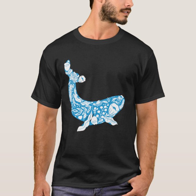 Cool Whale Made Of Nature Elements Ocean T-Shirt (Vorderseite)