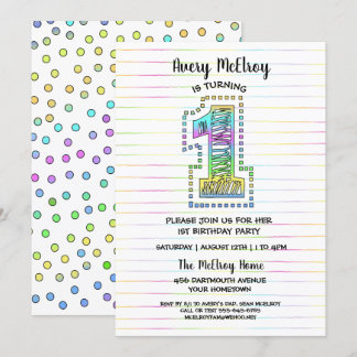 Cool Whimsical Fun 1. Geburtstag Party Einladung