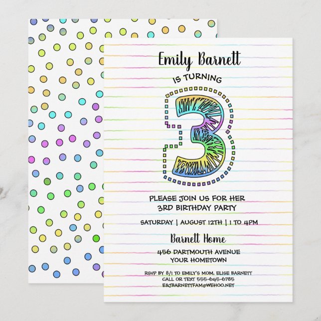 Cool Whimsical Fun 3e anniversaire fêté Invitation (Devant / Derrière)