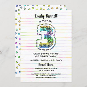 Cool Whimsical Fun 3e anniversaire fêté Invitation