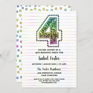 Cool Whimsical Fun 4e anniversaire Fête Invitation