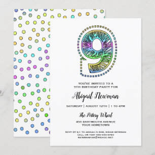 Cool Whimsical Fun 9th Birthday Party Invitation