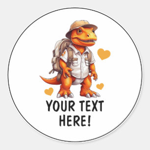 Cool White & Orange Personalisiert Traveller T-rex Runder Aufkleber