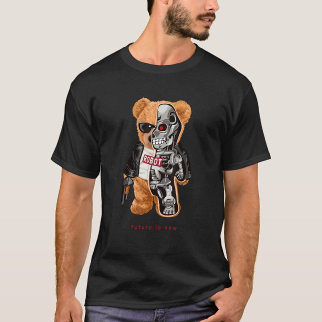 Cool Wild Teddy Bear Future Robot Style Illustrati T-Shirt (Vorderseite)