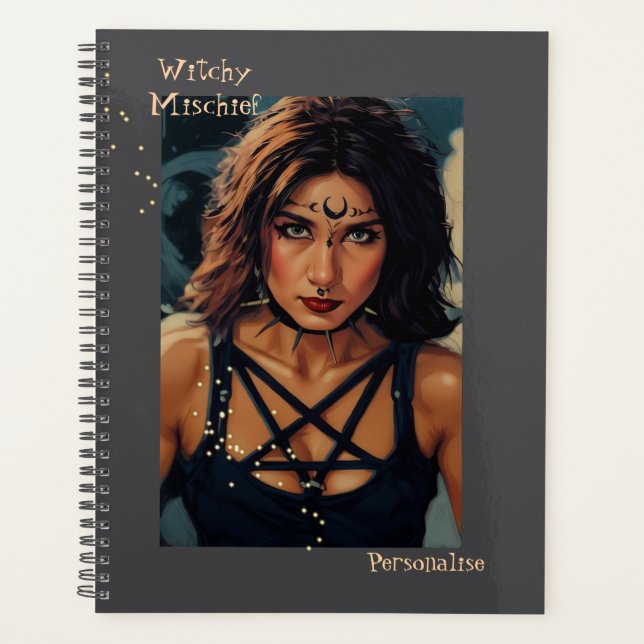 Cool Witchen Mischief Citation Girly Grey Journal (Devant)