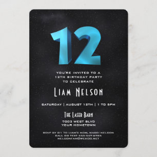 Coole 3D auf Black 12. Geburtstagsparty Einladung