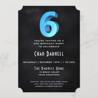 Coole 3D auf Black 6. Geburtstagsparty Einladung