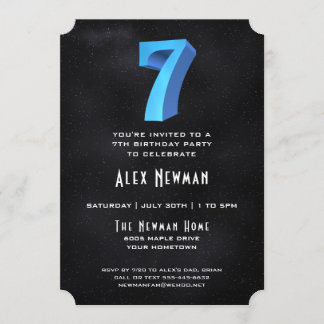 Coole 3D auf Black 7th Birthday Party Einladung