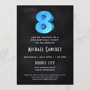 Coole 3D auf Black 8th Birthday Party Einladung