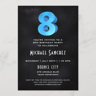 Coole 3D auf Black 8th Birthday Party Einladung