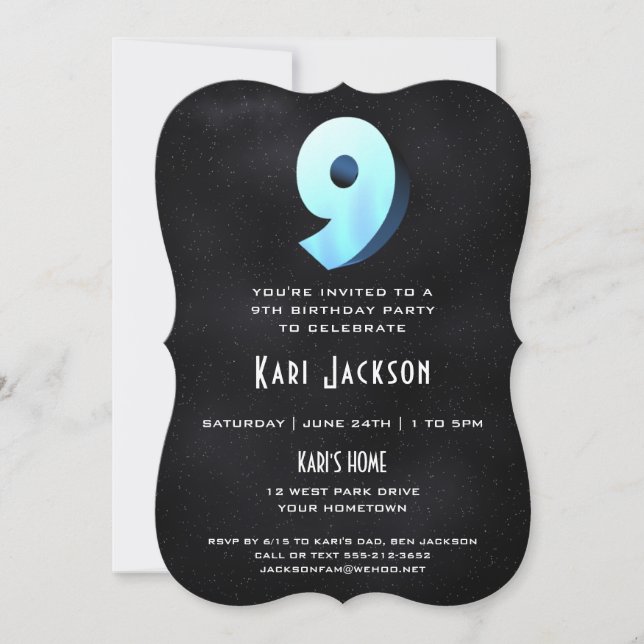 Coole 3D auf Black 9th Birthday Party Einladung (Vorderseite)