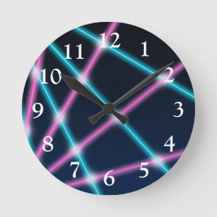 Coole 80er Laser-Lichtshow-Hintergrund Retro-Neon Runde Wanduhr