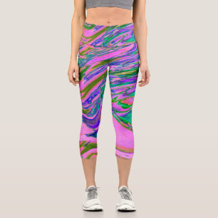 Coole Abstrakte Chartreuse und Hot Pink Groovy Ret Capri Leggings