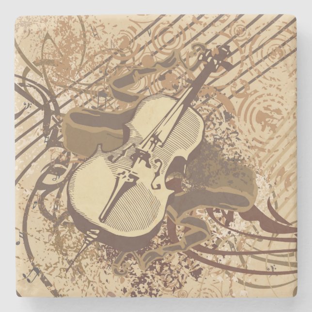 Coole Abstrakte Grunge Violin Zeichnend Steinuntersetzer (Vorderseite)