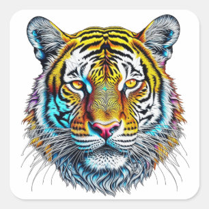 Coole Abstrakte Tigerfront Quadratischer Aufkleber