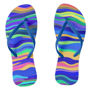 Coole Abstrakte Wavy Stripes Blue Flip Flops