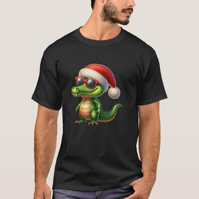 Coole Alligator Weihnachtsmannmütze Weihnachtskrok T-Shirt (Vorderseite)
