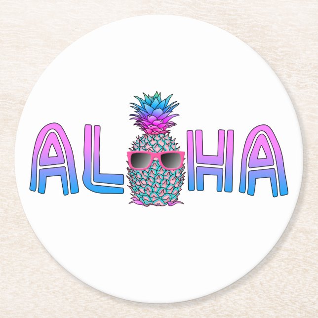 Coole Aloha-Ananas Runder Pappuntersetzer (Vorderseite)