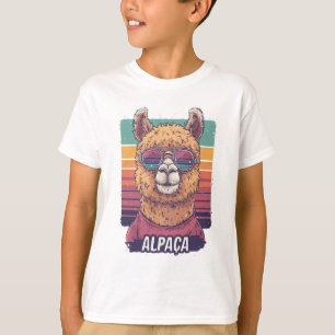 Coole Alpaka in Sonnenbrille: Retro-Sonnenuntergan T-Shirt