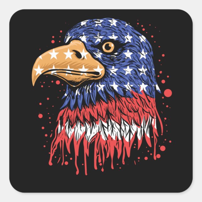 Coole amerikanische Flagge Eagle Art - US-Flagge Quadratischer Aufkleber (Vorderseite)