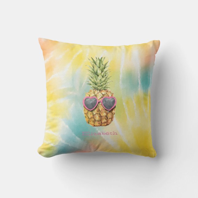 Coole Ananas, Aquarellenbogen-Gefärbte Krawatte Kissen (Vorderseite)