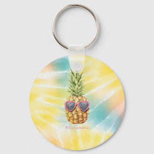 Coole Ananas, Aquarellenbogen-Gefärbte Krawatte Schlüsselanhänger