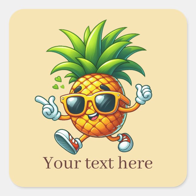 Coole Ananas fügt Text Summer hinzu Quadratischer Aufkleber (Vorderseite)
