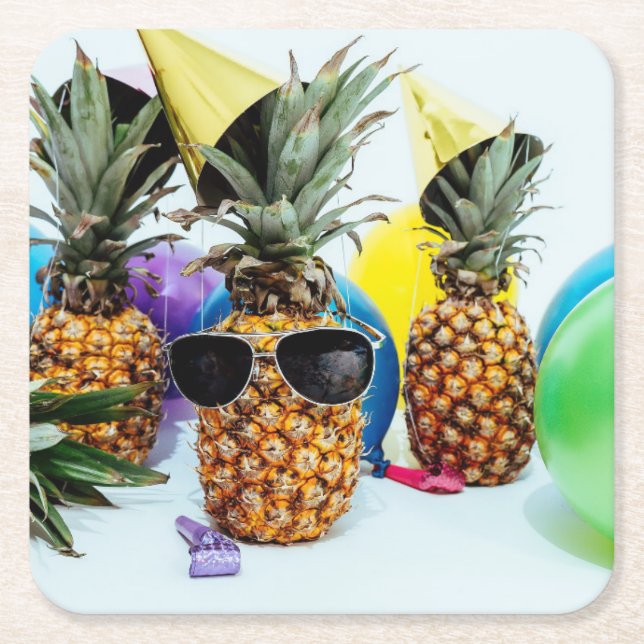 Coole Ananas mit Sonnenbrille Rechteckiger Pappuntersetzer (Vorderseite)
