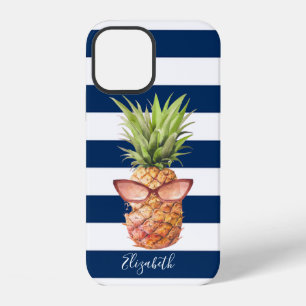 Coole Ananas ,Navy Blau Gestreift iPhone 12 Hülle