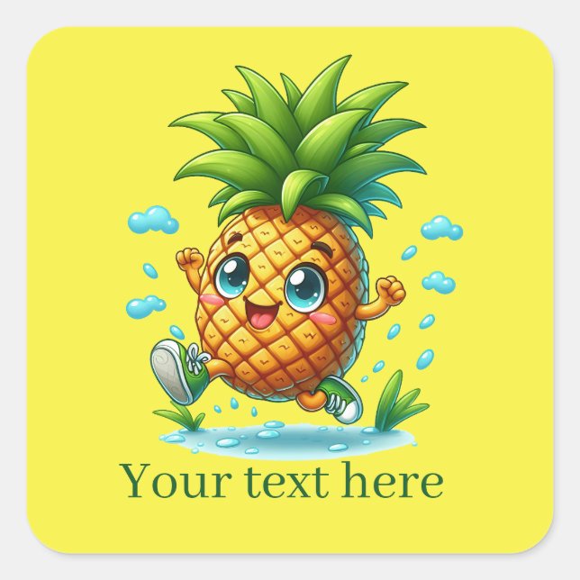 Coole Ananas Splash fügen Text Summer hinzu Quadratischer Aufkleber (Vorderseite)