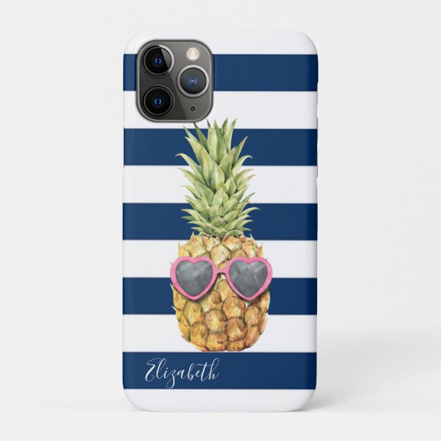 Coole Ananas, tropisch, blau gestreift Case-Mate iPhone Hülle (Rückseite)