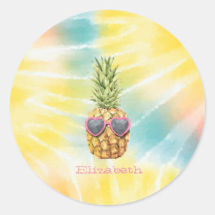 Coole Ananas, Watercolor Regenbogen Tie Dye  Runder Aufkleber