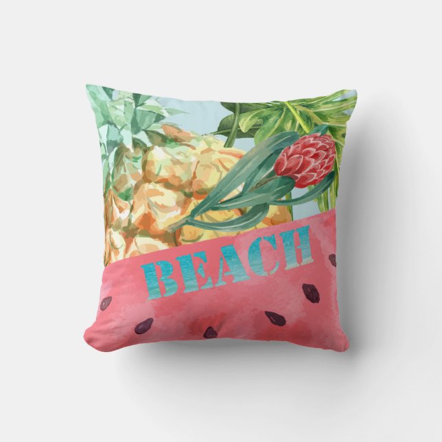 Coole Ananas Watermelon Hibiskus Palm Blätter Kissen (Vorderseite)