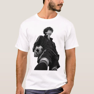 Coole Anime-Fußballjungen Schwarz-Weiß-Illustratio T-Shirt