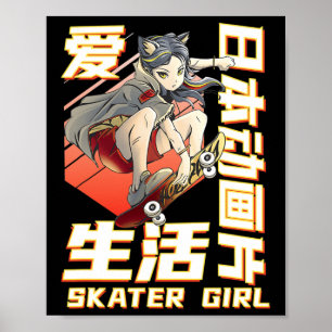 Coole Anime Skater Kunst Frauen Mädchen Skateboard Poster