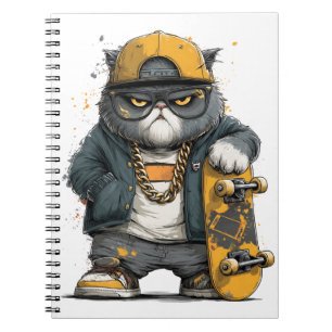 Coole anthropomorphe Katze in Hüfthop-Attrappe Notizblock