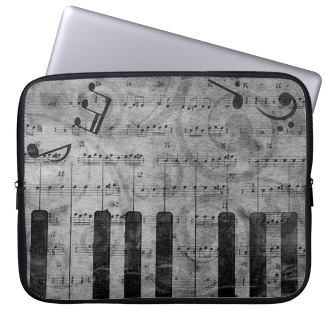 Coole antike Grunge-Effekt-Piano-Musiknoten Laptopschutzhülle (Vorderseite)