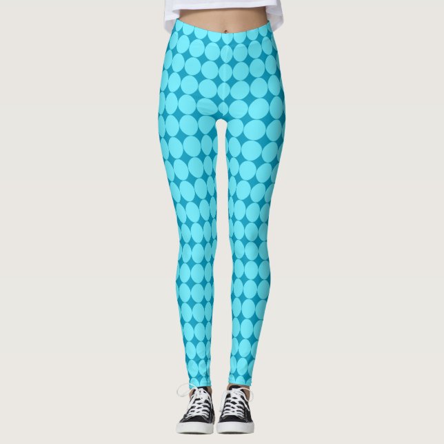 Coole Aquamarine Blue Polka Dots Leggings (Vorderseite)
