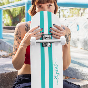 Coole Aquamarine Streifen Monogramm Skateboard