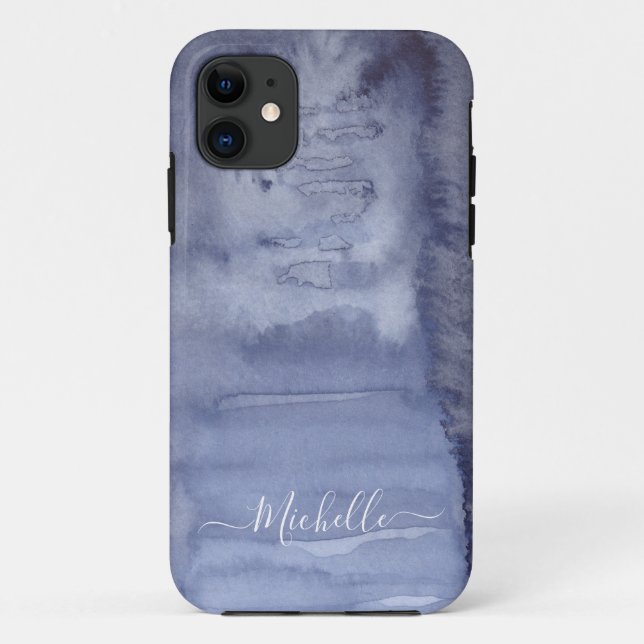 Coole Aquarellfarbe Abstrakt Blue Tinte Case-Mate  iPhone Hülle (Rückseite)