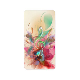Coole Aquarelltöne Musiknoten Wirbel Adressaufkleber
