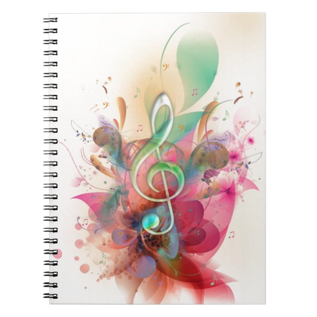 Coole Aquarelltöne Musiknoten Wirbel Notizblock (Vorderseite)