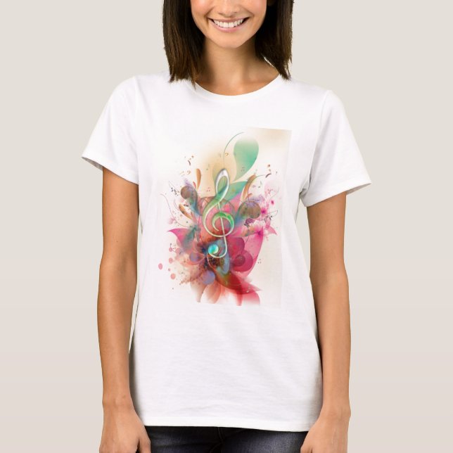 Coole Aquarelltöne Musiknoten Wirbel T-Shirt (Vorderseite)