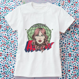 Coole Astro-Cartoon-Gesicht und Planet Weiße Fraue T-Shirt