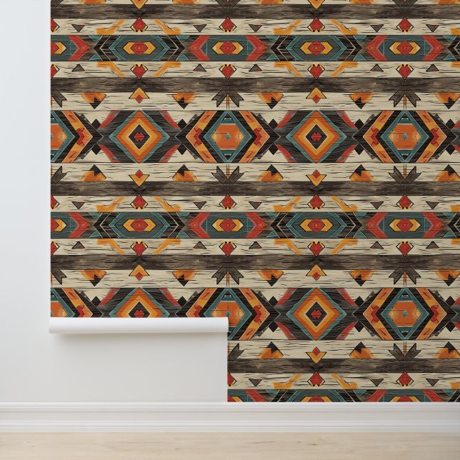 coole Aztec Western Imitate aus Holz Tapete (Anwendung)