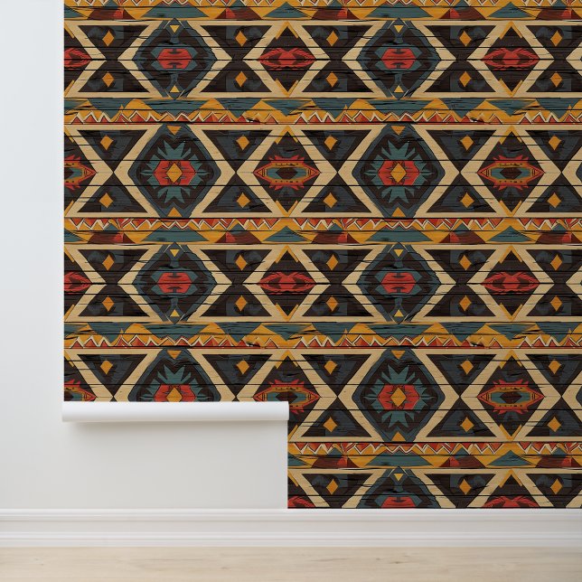 coole Aztec Western Imitate aus Holz Tapete (Anwendung)