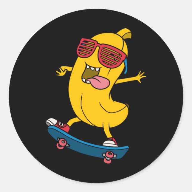 Coole Banane beim Skateboarden Runder Aufkleber (Vorderseite)