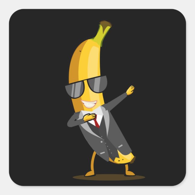 Coole Banane mit Anzug - Dab Funny Dancing Frucht Quadratischer Aufkleber (Vorderseite)