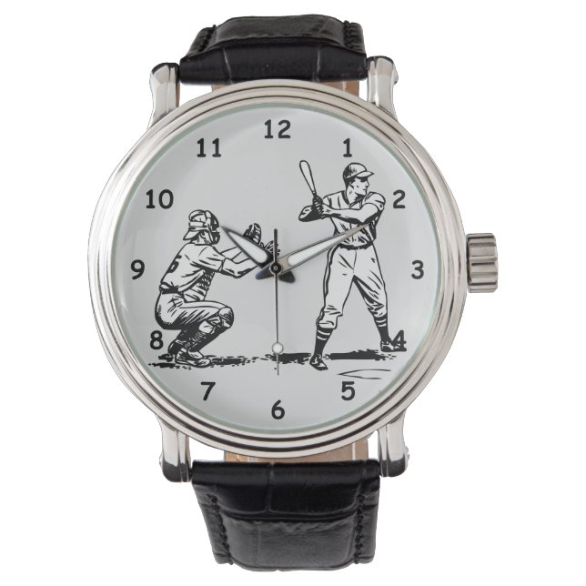 Coole Baseball-Batter- und Catcher-Batch-Sketch Armbanduhr (Vorderseite)